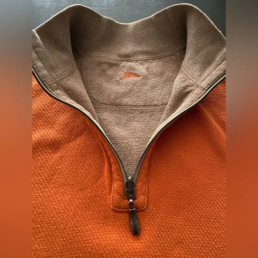 TOMMY BAHAMA Reversible Tan/Orange 1/4 Zip Cotton Pullover Sweater sz XLarge